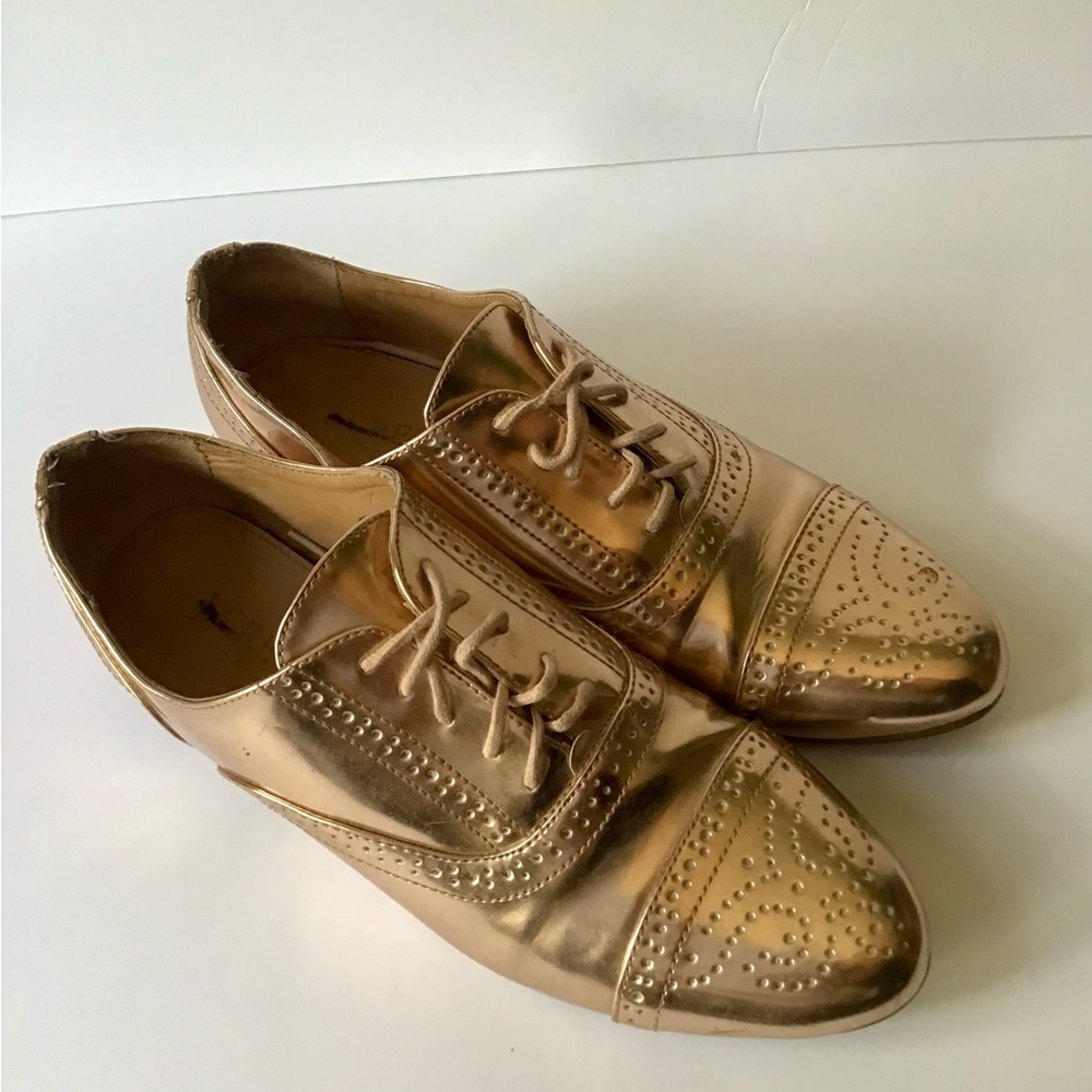 J Crew Gold leather loafers women’s size 7